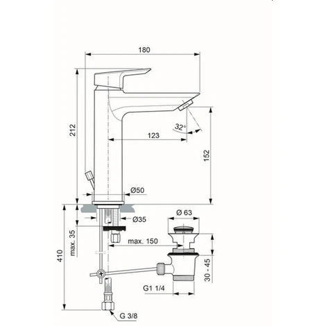 Ideal Standard Waschtischarmatur Tesi, Grande, 500 X 123mm, Chrom, A6563AA – Bild 2