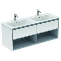 Ideal Standard CONNECT Air Möbel-Doppelwaschtischunterschrank, 1300 Mm, 2 Auszüge, E0831, Farbe: Eiche Grau Dekor / Weiß Matt - E0831PS