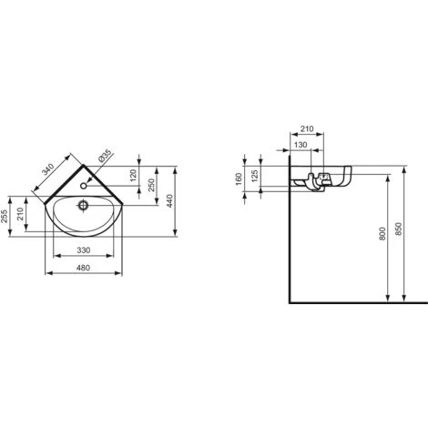 Ideal Standard Eckwaschtisch Connect Arc, 480x440x160mm, Weiß, E713601 – Bild 2