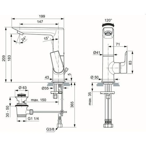 Ideal Standard Waschtischarmatur Tesi, 500 X 147mm,Chrom, A6754AA – Bild 2