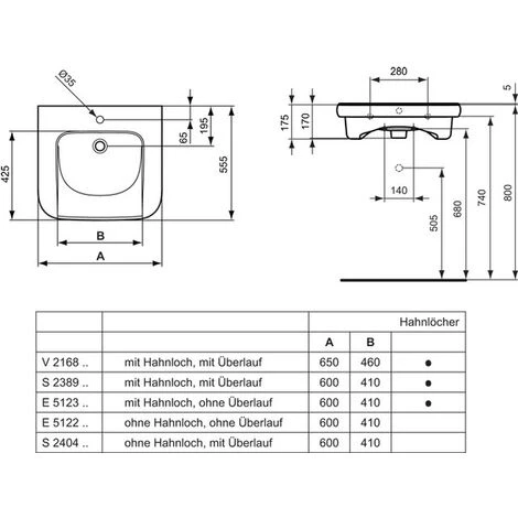 Ideal Standard Waschtisch Contour 21, Ohne Hahnloch, Unterfahrbar, 600x5 X 175 X 1 – Bild 2