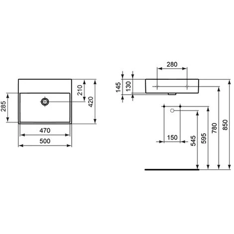 Ideal Standard Waschtisch Strada, Ohne Hahnloch, 500 X 145 X 15MA – Bild 2