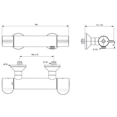 Ideal Standard Brausethermostat Aufputz Ceraplus 2, Gesamte Ausld. 115 X 133mm, Chrom, A6871AA – Bild 2