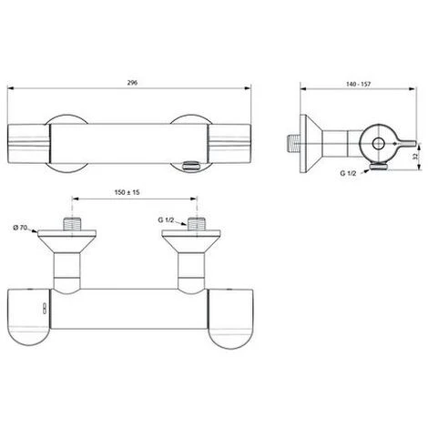 Ideal Standard Brausethermostat Aufputz Ceraplus 2, Gesamte Ausld. 140-157mm, Chrom, A6870AA – Bild 2