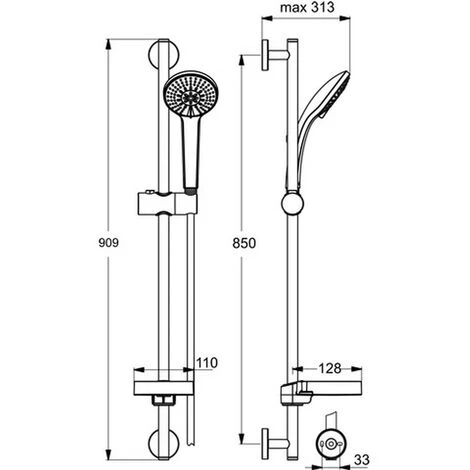 Ideal Standard Brausekombination Idealrain 900mm 3-Funktionshandbrause, D:100mm Chrom, B9417AA – Bild 2