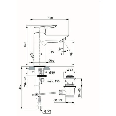 Ideal Standard Waschtischarmatur Tesi, 5 L/min., , Ausld. 93mm, Chrom, A6557AA – Bild 2