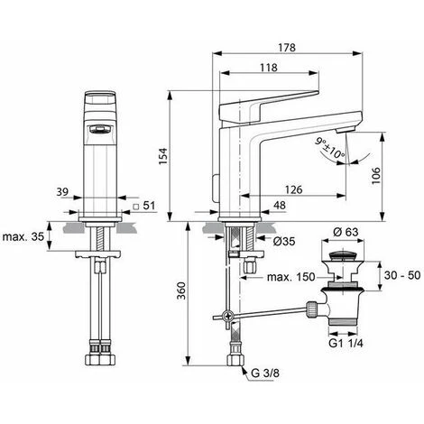 Ideal Standard Einhebel-Waschtischarmatur TONIC II Mit Ablaufgarnitur Chrom A6326AA – Bild 3