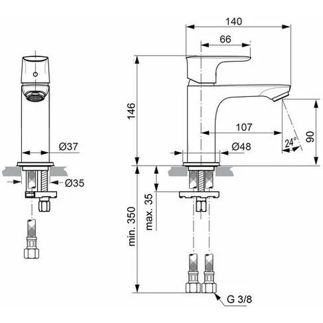 Ideal Standard Waschtischarmatur CONNECT AIR Ohne Ablaufgarnitur Chrom A7010AA – Bild 3