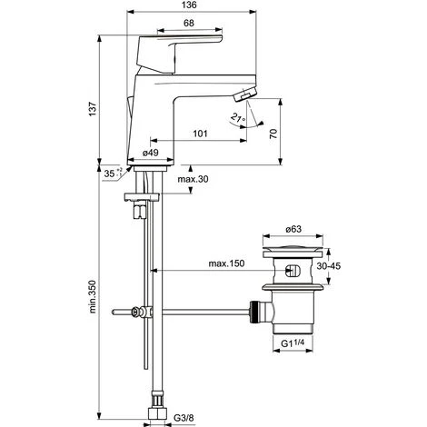 Ideal Standard Waschtischarmatur CeraVito Mit Ablaufgarnitur Chrom B0405AA – Bild 2
