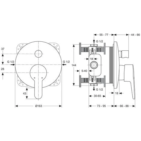 Ideal Standard Badearmatur Unterputz ConnectBlue, Bausatz 2, Ros.d:163mm, Eigens.DIN EN 1717, Chrom – Bild 3