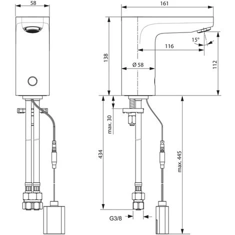 Ideal Standard Sensor-Waschtisch-Armatur Ceraplus, Ohne Misch., Batteriebetrieben, Ausld.116mm, Chrom – Bild 2