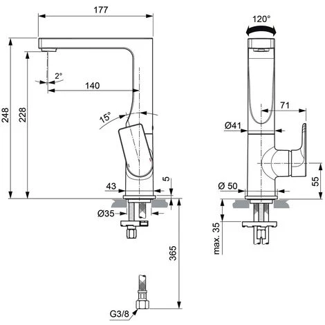 Ideal Standard Edge, Waschtischarmatur, Hoher Auslauf O. Ablgarn. â Bild 3