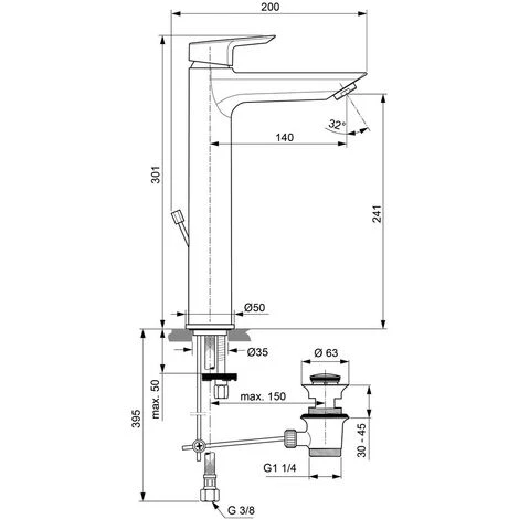 Ideal Standard Tesi, Waschtischarmatur M. Verl. Sockel, M. Ablgarn. – Bild 2