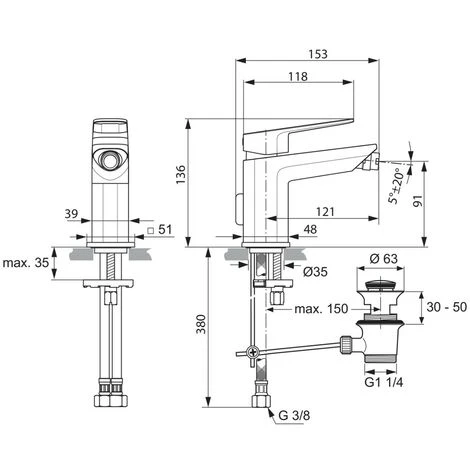 Ideal Standard Tonic II, Bidetarmatur, M. Ablaufgarnitur – Bild 3