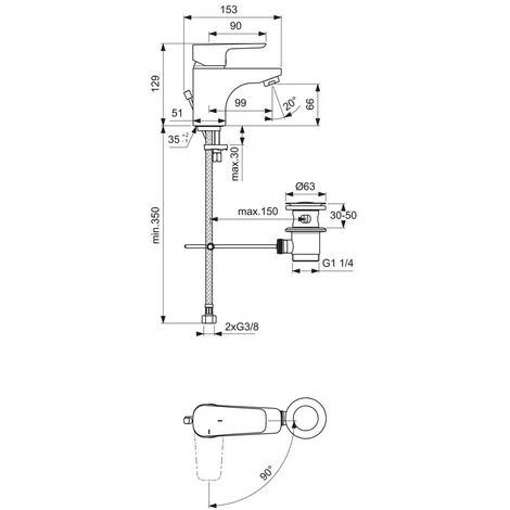 Ideal Standard CeraPlan III, Waschtisch-Armatur 130, BlueStart – Bild 2