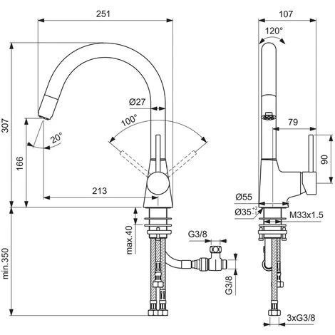 Ideal Standard Küchenarmatur Nora ND Mit Herausziehbarer Handbrause Chrom – Bild 2