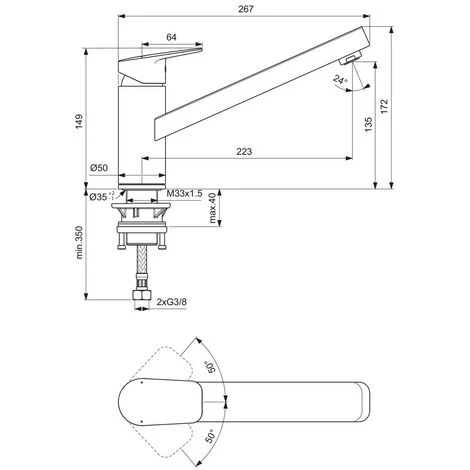 Ideal Standard Küchenarmatur Ceraplan Ausld.223mm Chrom – Bild 2