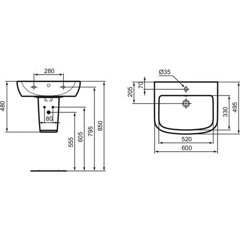 IDEAL STANDARD Wandwaschbecken 60X49,5 Aus Keramik Dolomite Gemma 2 – Bild 4