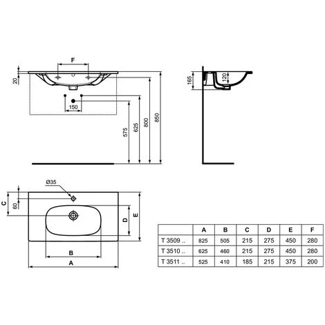 Ideal Standard Tesi Modernes Wandhängendes Keramik-Waschbecken 80X45 Mit Arbeitsplatte â Bild 3