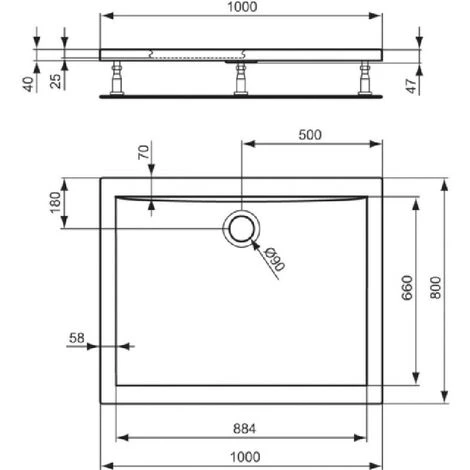 Ultraflache Duschwanne 100x80 H4 Ideal Standard – Bild 2