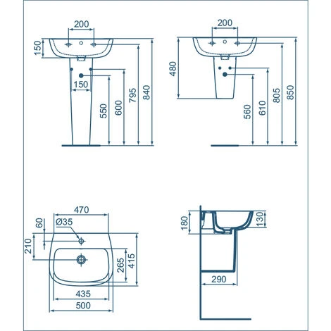 Ideal Standard Esedra 50 Cm Wandhängendes Badezimmerwaschbecken Mit Geräumiger Badewanne Mit Halbsäule – Bild 3