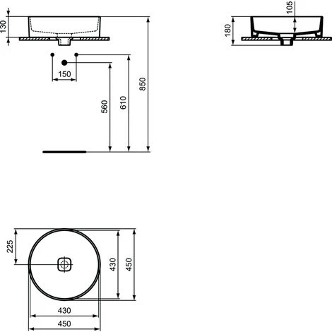 Aufsatzwaschtisch 45x45 Ideal Standard Strada II Ohne Hahnloch Und Überlauf – Bild 2