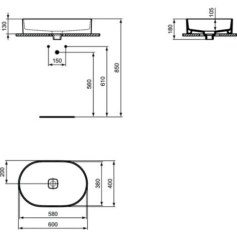 Ideal Standard Strada II Aufsatzwaschbecken 60x40 Ohne Überlauf Und Hahnloch – Bild 2