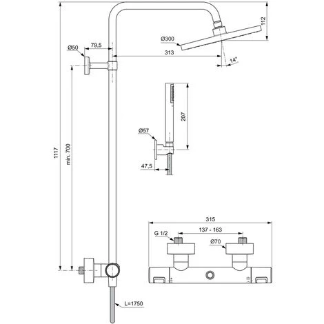 Ideal Standard Duschsystem Ceratherm Mit Aufputz Brausethermostat Silk Black BC748XG – Bild 2