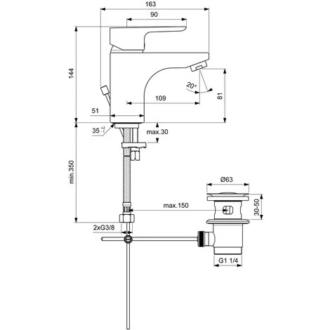 IDEAL STANDARD CeraPlan 3 Waschtischarmatur 145 Mm Mit Ablaufgarnitur - B0704AA â Bild 3